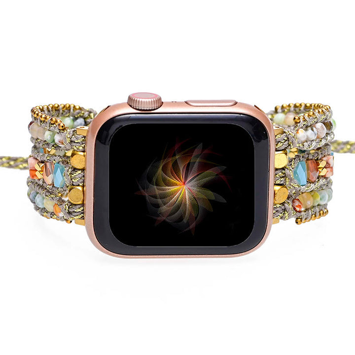 Bracelet enveloppant pour Apple Watch en hématite et agate blanche Olivenorma 