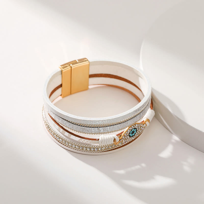 Bracelet Olivenorma en similicuir motif léopard avec zircon et mauvais œil
