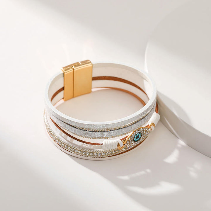Bracelet Olivenorma en similicuir motif léopard avec zircon et mauvais œil