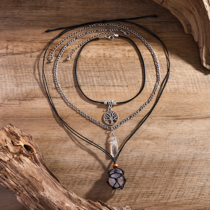 Ensemble de colliers avec pendentif en obsidienne et arbre de vie contre le mauvais œil Olivenorma 