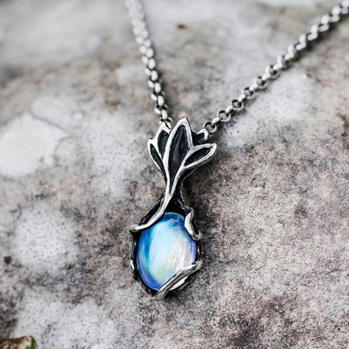Collier vintage en pierre de lune et fleur de lotus Olivenorma