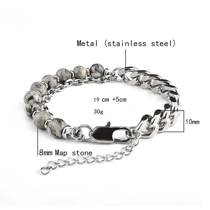 Bracelet en acier inoxydable avec onyx noir à facettes et œil de tigre Olivenorma