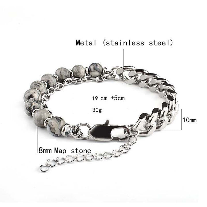 Bracelet en acier inoxydable avec onyx noir à facettes et œil de tigre Olivenorma