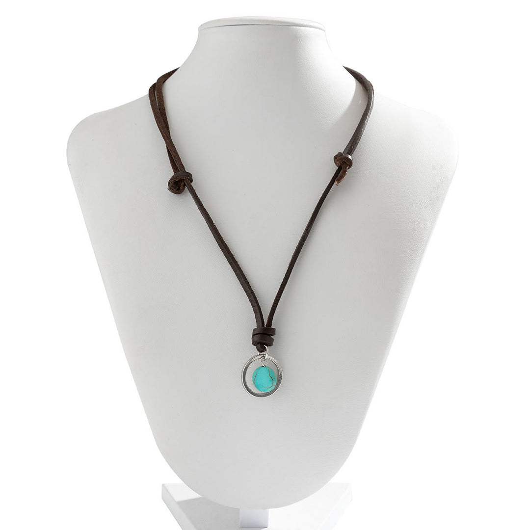 Collier en cuir turquoise avec bague en argent Olivenorma 
