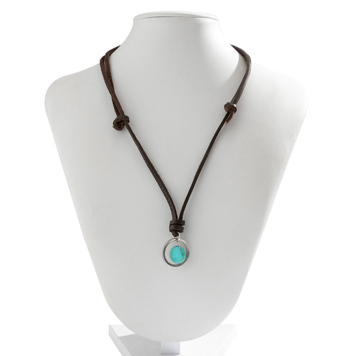 Collier en cuir turquoise avec bague en argent Olivenorma 