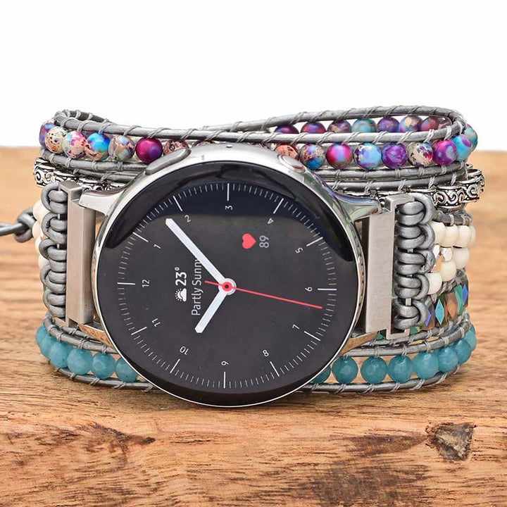 Bracelet Samsung enveloppant en jade blanc aigue-marine Olivenorma 