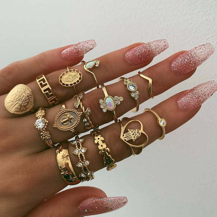Ensemble de bagues en alliage Olivenorma Opal Vintage Cross 15 pièces
