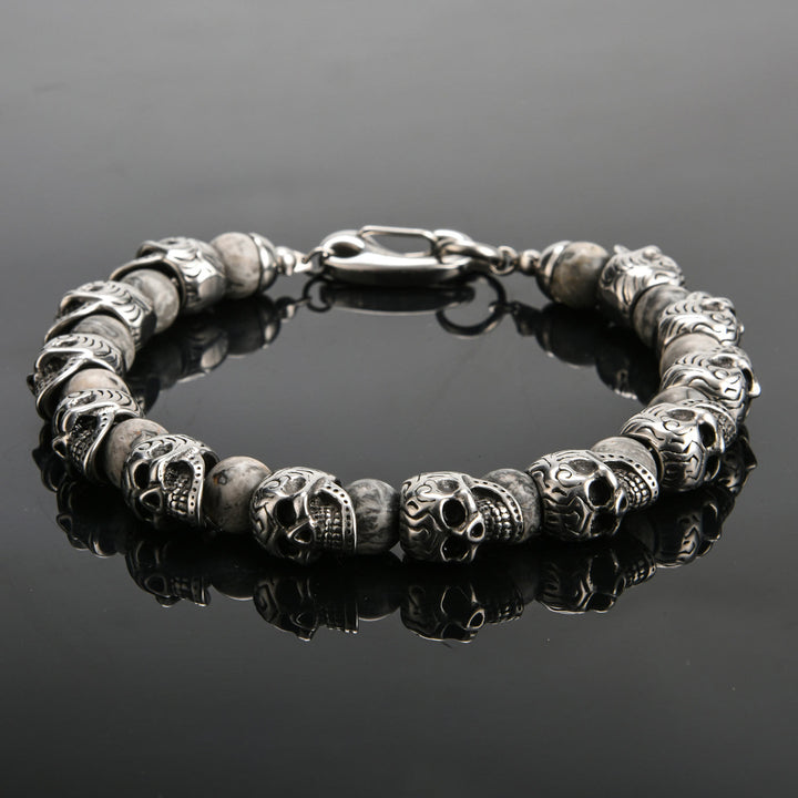Bracelet Olivenorma en acier inoxydable fait main avec œil de tigre naturel