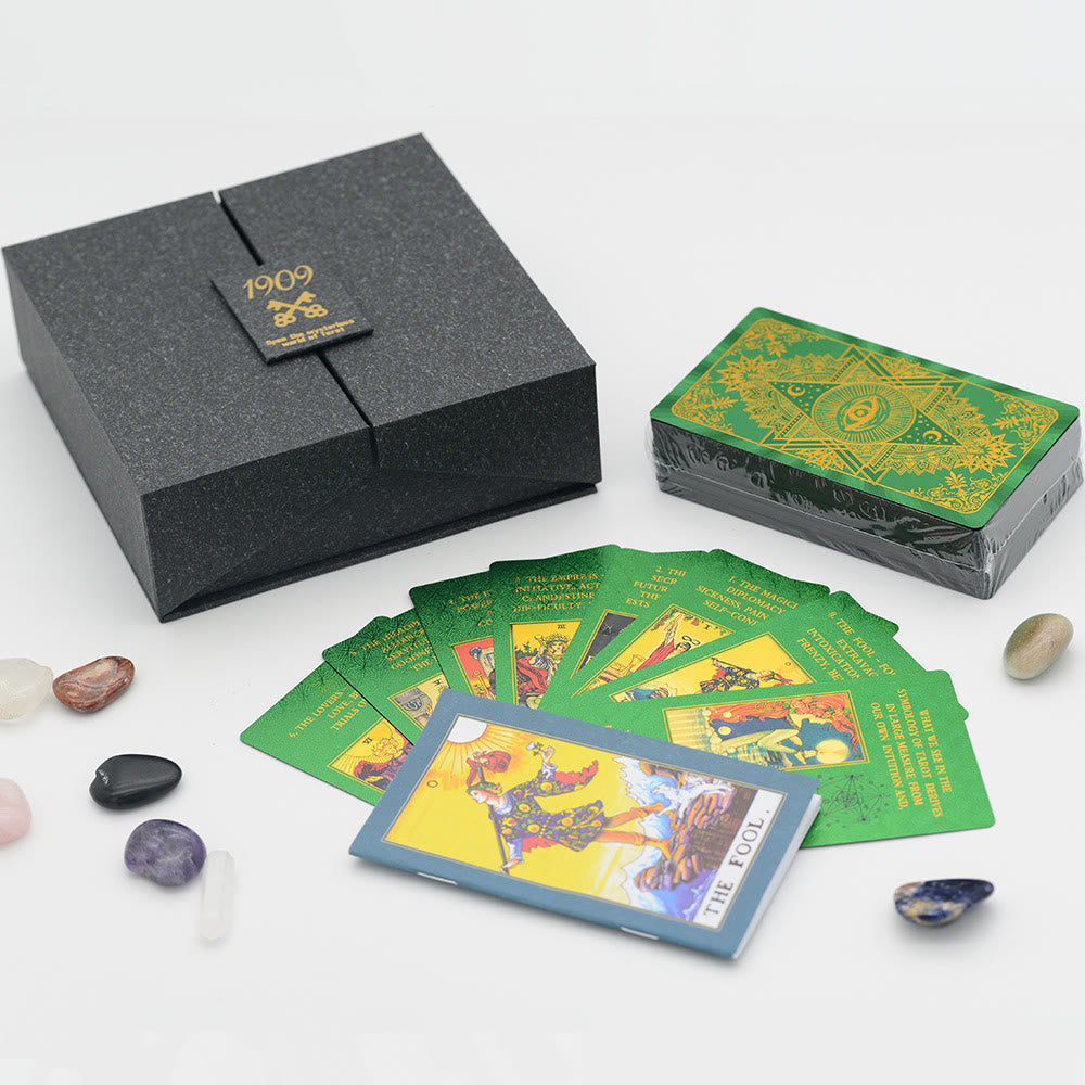 Jeu de cartes de tarot avec nappe en cristal de feuille Olivenorma