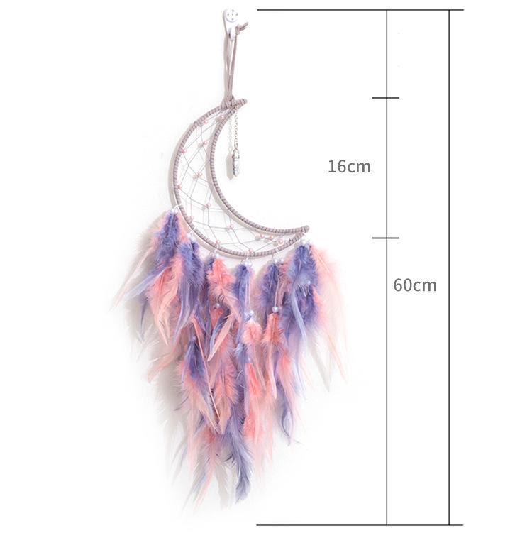 Pendentif Olivenorma en turquoise blanche et attrape-rêves en plumes grises et roses