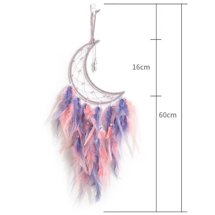 Pendentif Olivenorma en turquoise blanche et attrape-rêves en plumes grises et roses