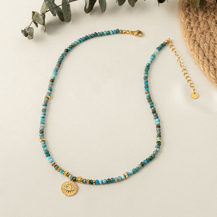 Collier de perles turquoise bleues naturelles contre le mauvais œil Olivenorma 
