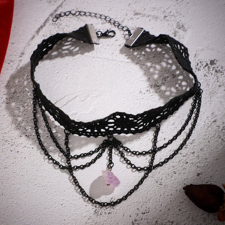 Collier ras du cou gothique en dentelle améthyste Olivenorma pour Halloween
