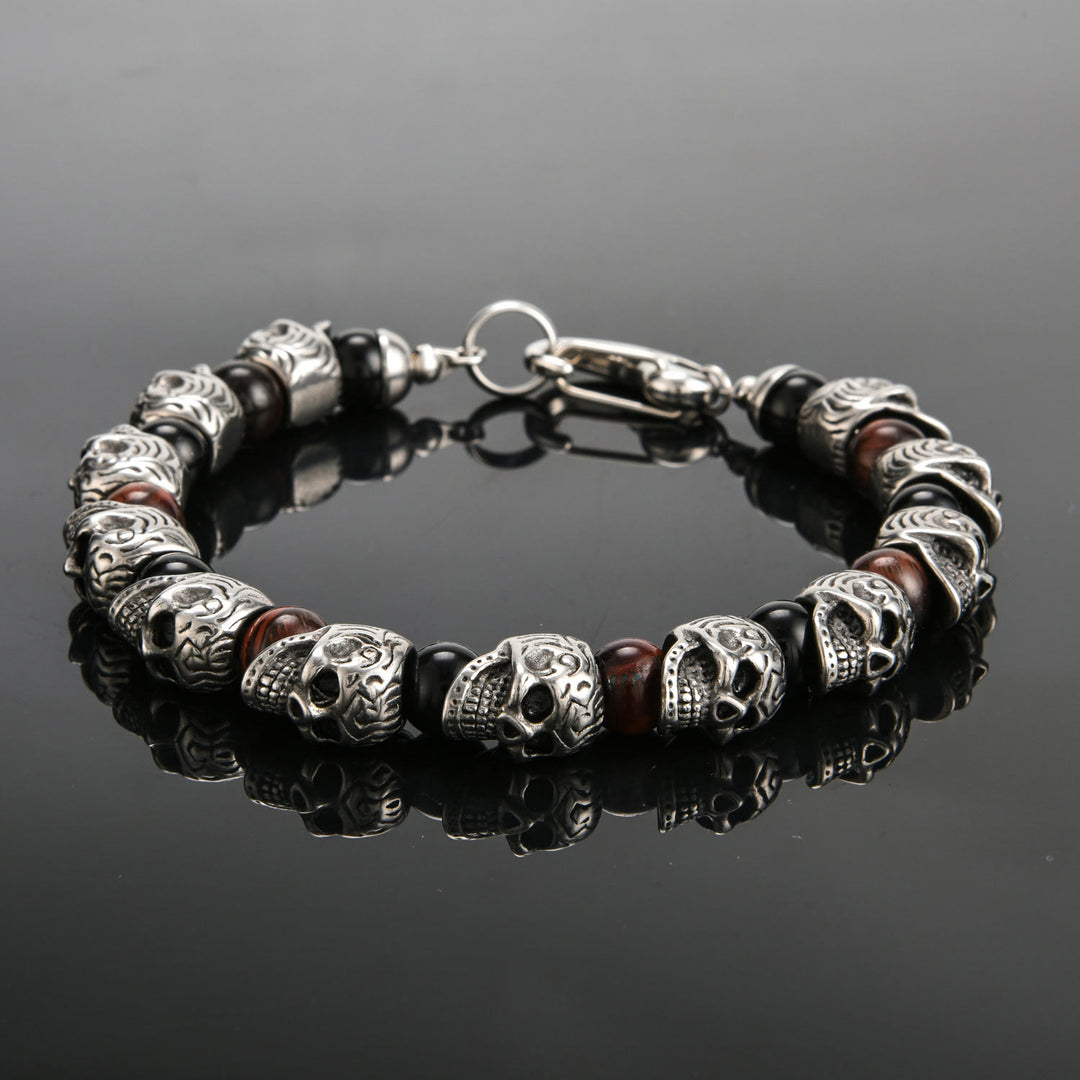 Bracelet Olivenorma en acier inoxydable fait main avec œil de tigre naturel