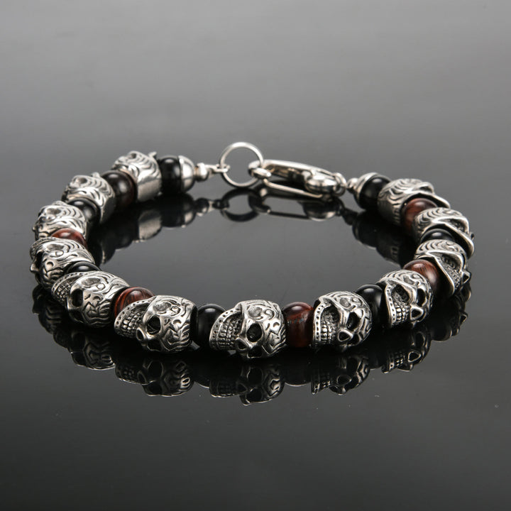 Bracelet Olivenorma en acier inoxydable fait main avec œil de tigre naturel