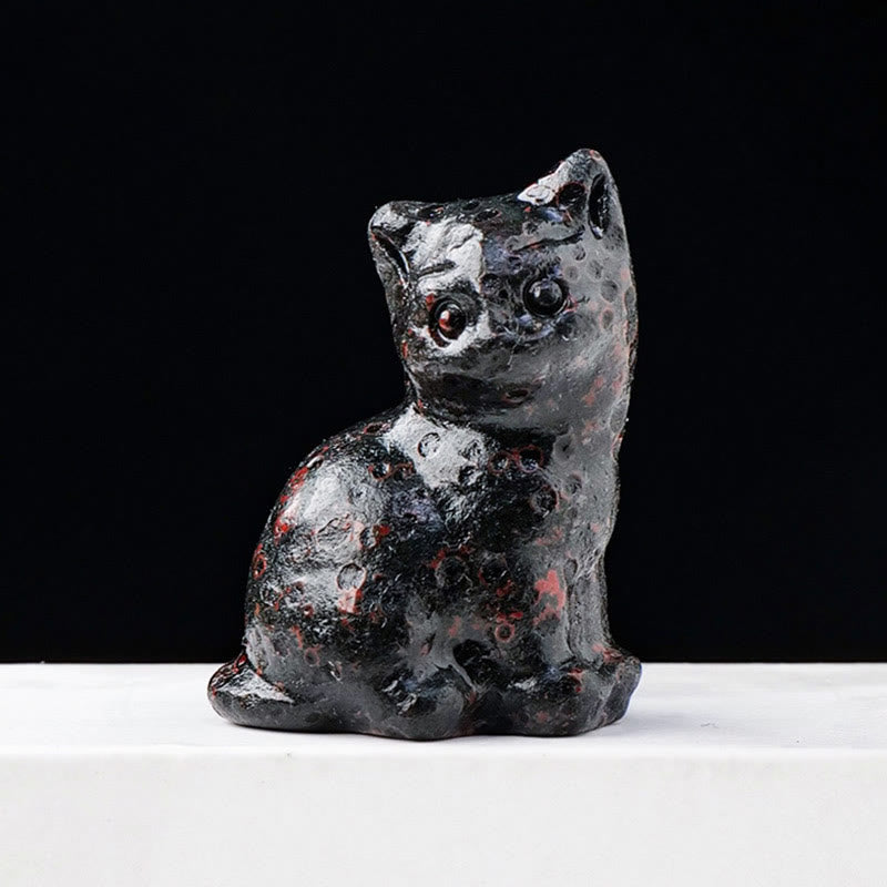 Décoration en pierre précieuse sculptée en forme de chat porte-bonheur en cristal naturel Olivenorma - Jade en fleur de prunier - image 39