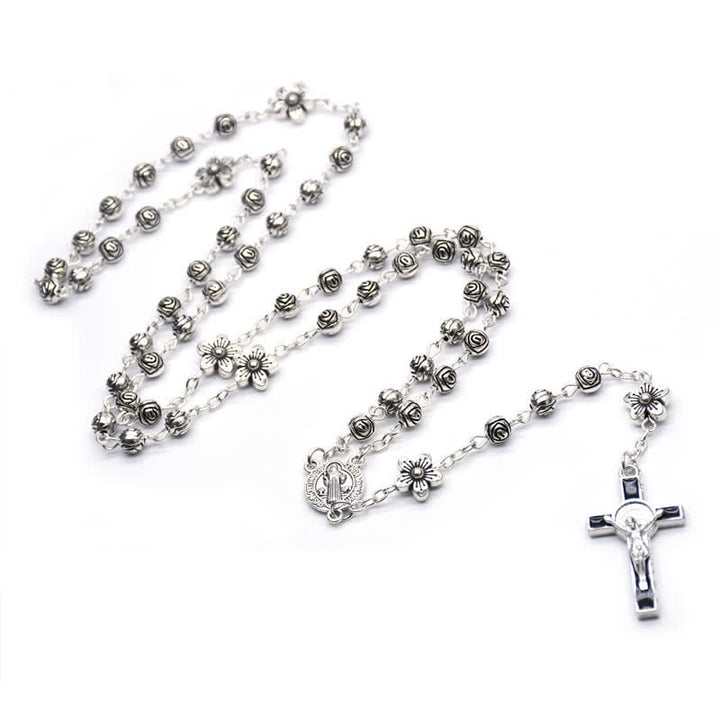 Collier chapelet de prière avec croix rose Olivenorma 