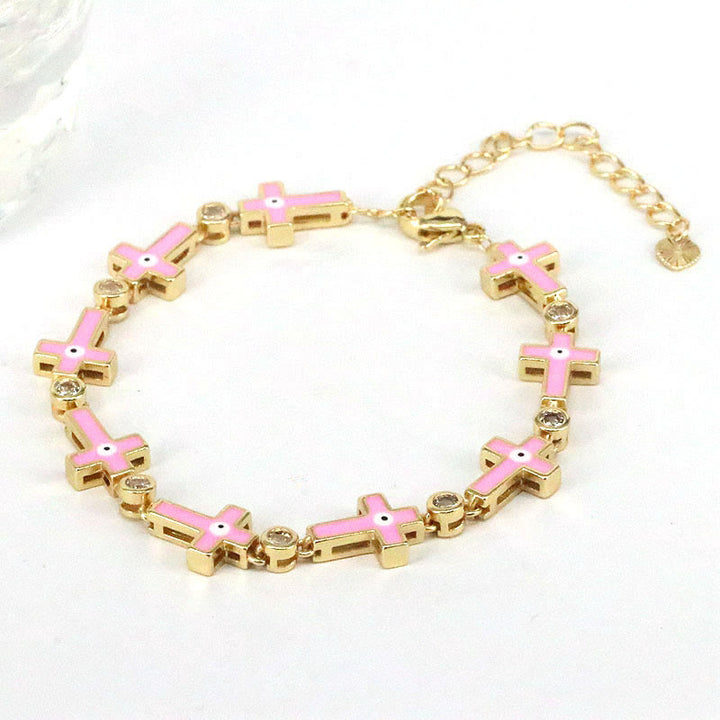 Bracelet en alliage de perles croisées contre le mauvais œil dégoulinant de couleur Olivenorma 