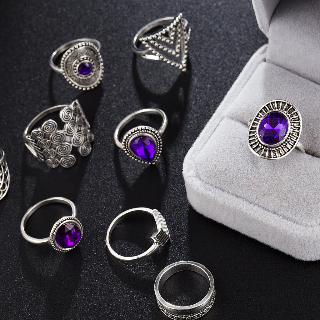 Ensemble de bagues creuses vintage en zircon violet Olivenorma, 9 pièces 