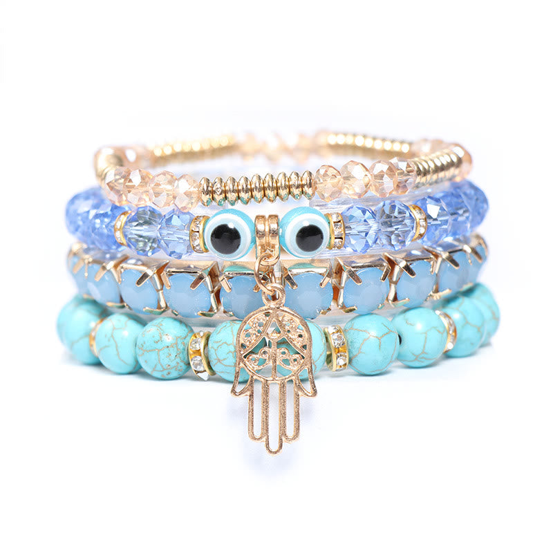 Ensemble de bracelets à quatre rangs de perles Evil Eye Hamsa Olivenorma 