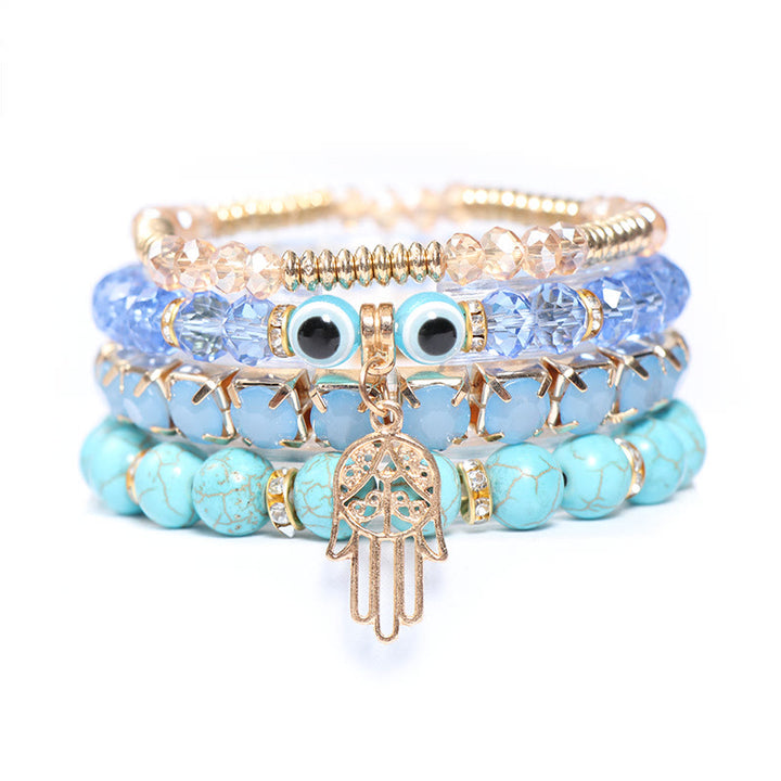 Ensemble de bracelets à quatre rangs de perles Evil Eye Hamsa Olivenorma 
