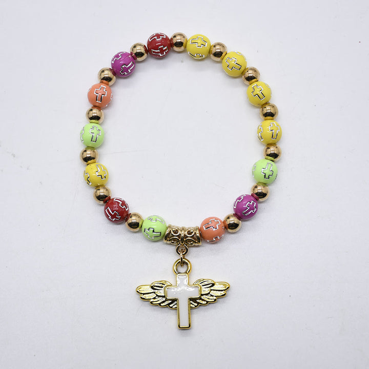 Bracelet en perles de jade blanc avec croix Olivenorma 