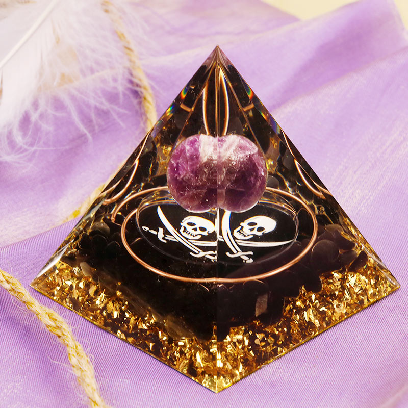 Pyramide d'orgone symbole de crâne d'obsidienne améthyste Olivenorma