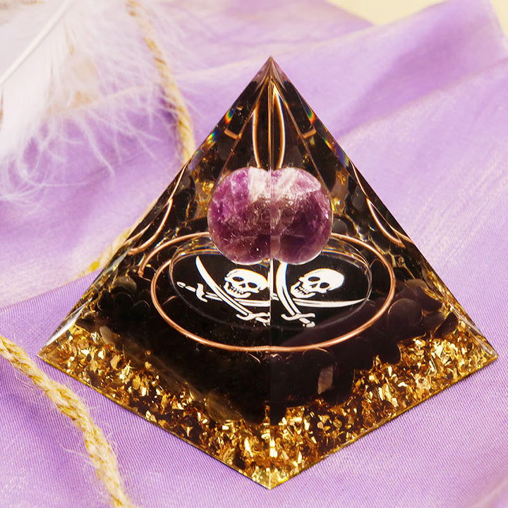 Pyramide d'orgone symbole de crâne d'obsidienne améthyste Olivenorma