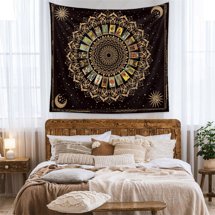 Tapisserie murale vintage Tarot Soleil et Lune Olivenorma