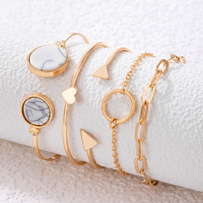 Ensemble de cinq bracelets ouverts en alliage de pierre naturelle Olivenorma 