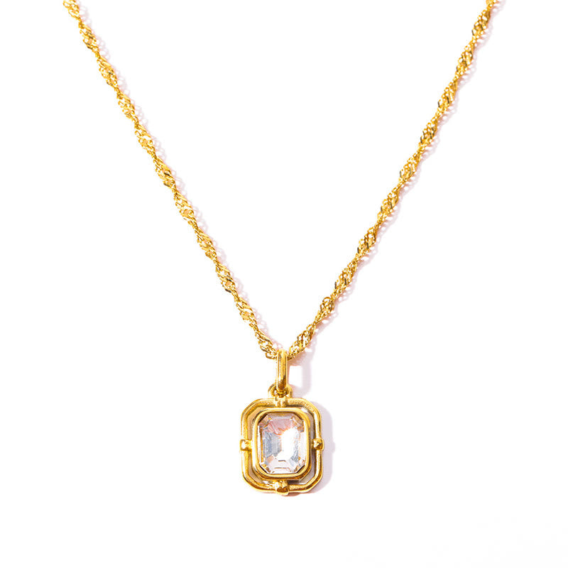 Collier en acier titane et zircon carré avec chaîne ondulée Olivenorma 