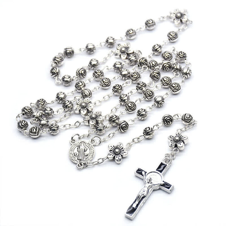 Collier chapelet de prière avec croix rose Olivenorma 