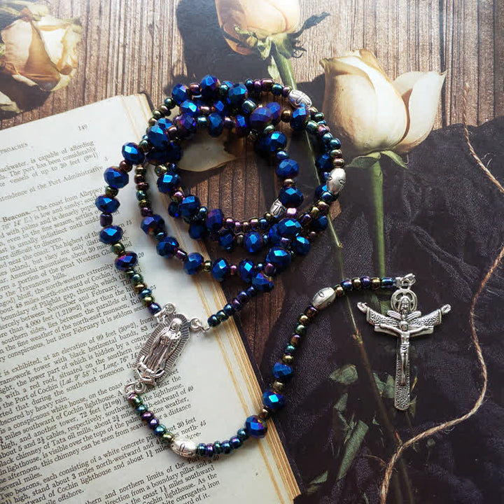 Collier chapelet vintage en labradorite avec croix Olivenorma
