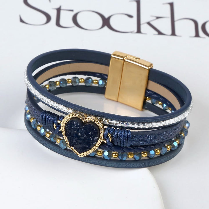 Bracelet en cuir tressé multicouche en forme de cœur Olivenorma
