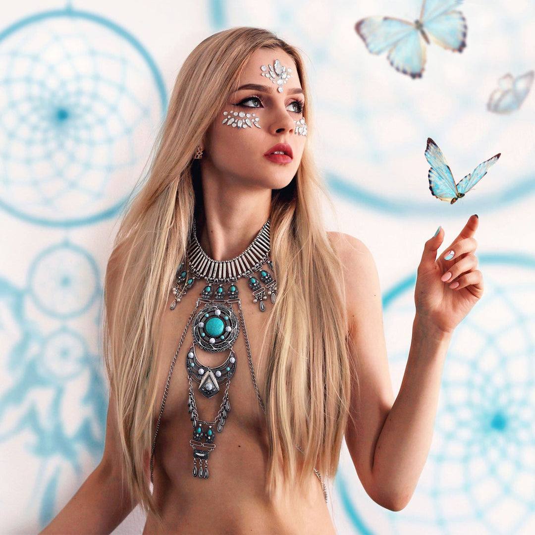 Collier de corps avec chaîne et pierres précieuses de style bohème Olivenorma