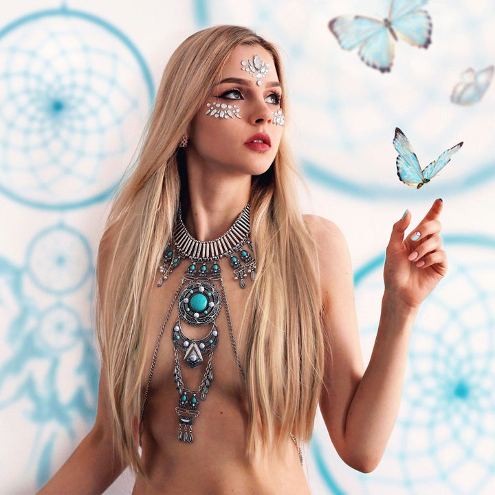 Collier de corps avec chaîne et pierres précieuses de style bohème Olivenorma