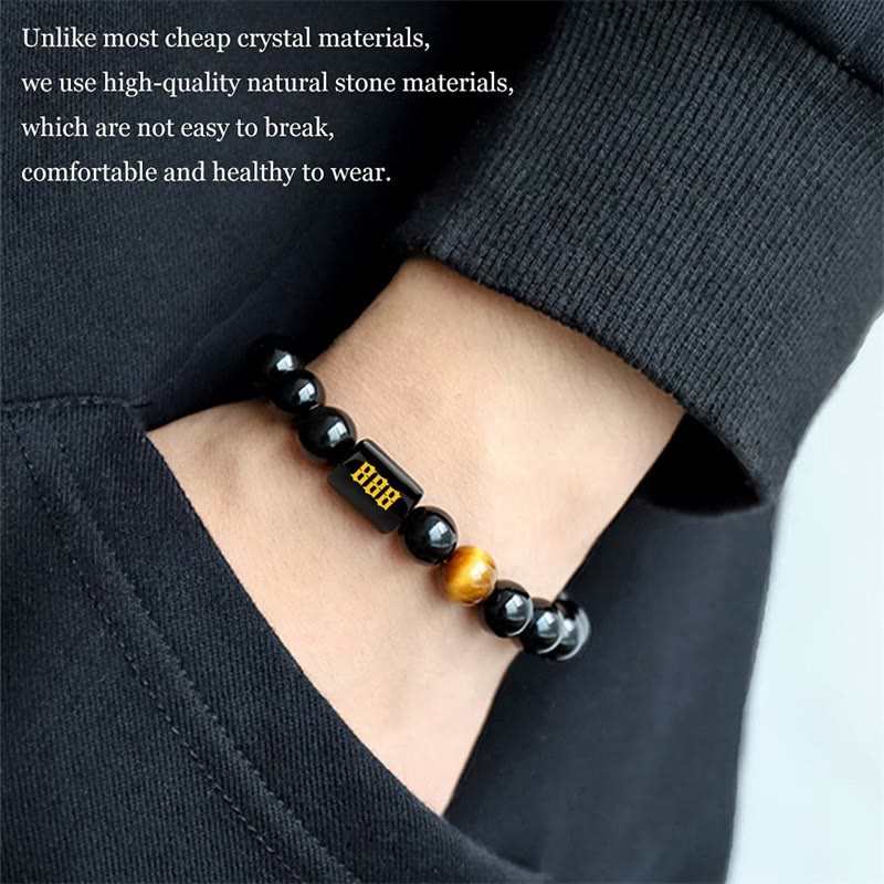 Bracelet Olivenorma en perles d'obsidienne de 10 mm avec numéro de mode 000-999 