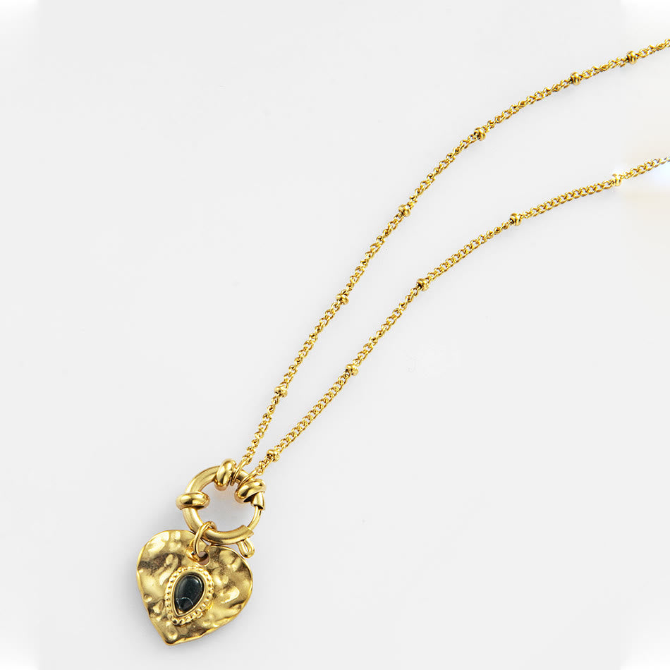 Collier pendentif coeur turquoise noir en acier titane Olivenorma 