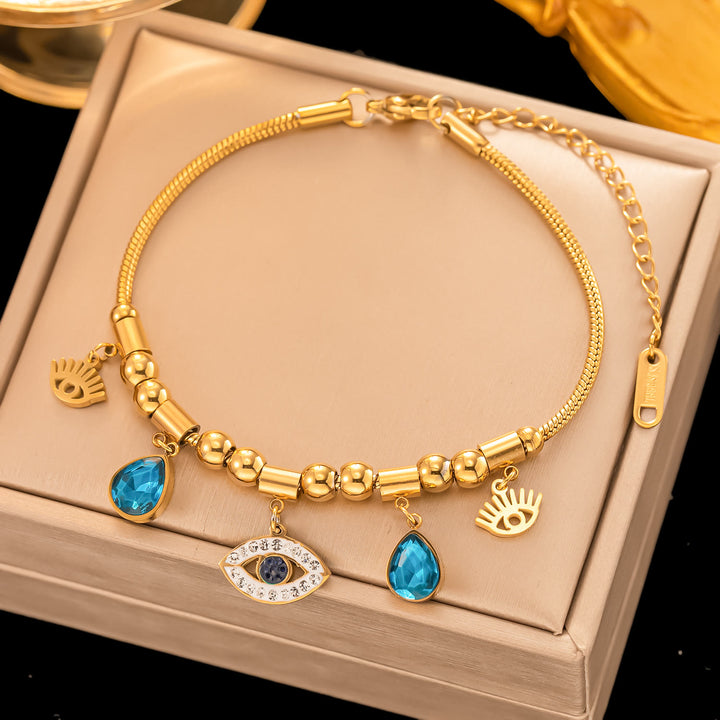 Collier bracelet enroulé fantaisie mauvais œil turquoise doré Olivenorma