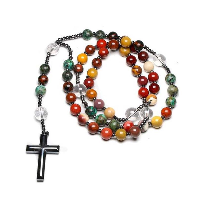 Collier et bracelet symbole de croix en pierre naturelle Olivenorma 