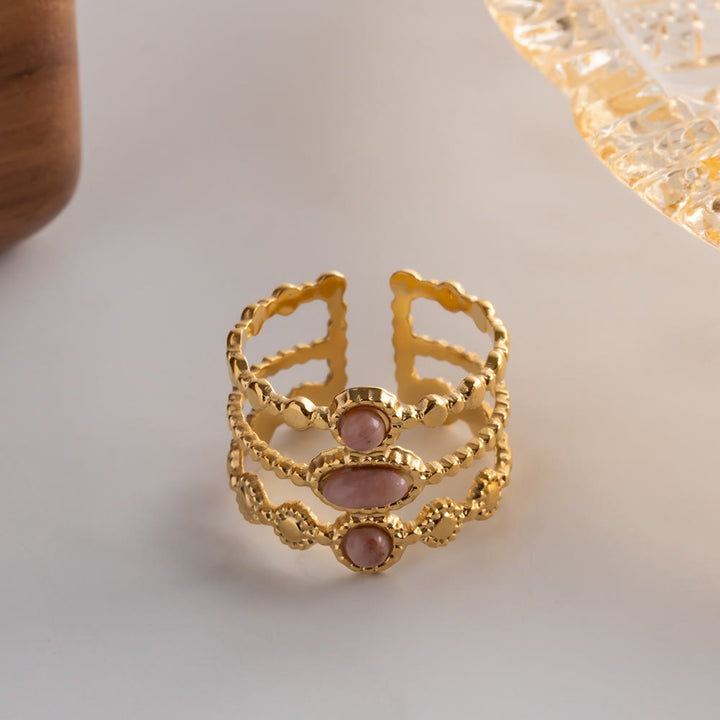 Bague ouverte vintage française à trois canapés avec rhodochrosite Olivenorma 