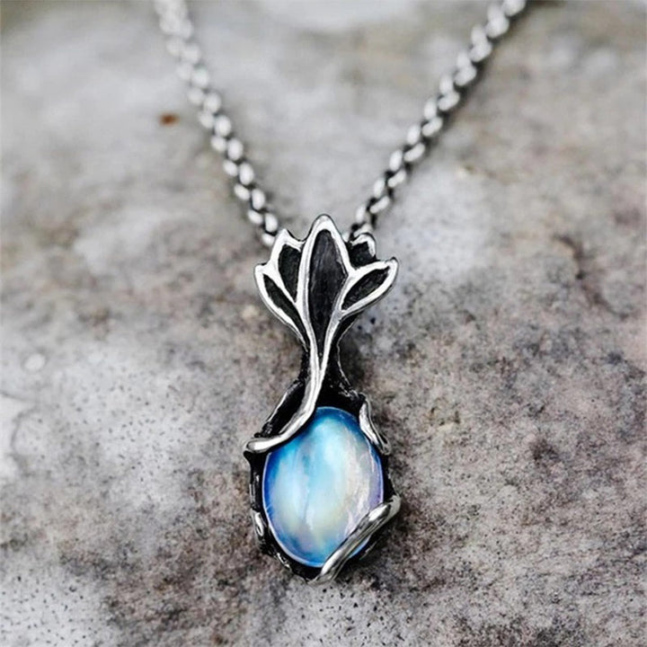 Collier vintage en pierre de lune et fleur de lotus Olivenorma
