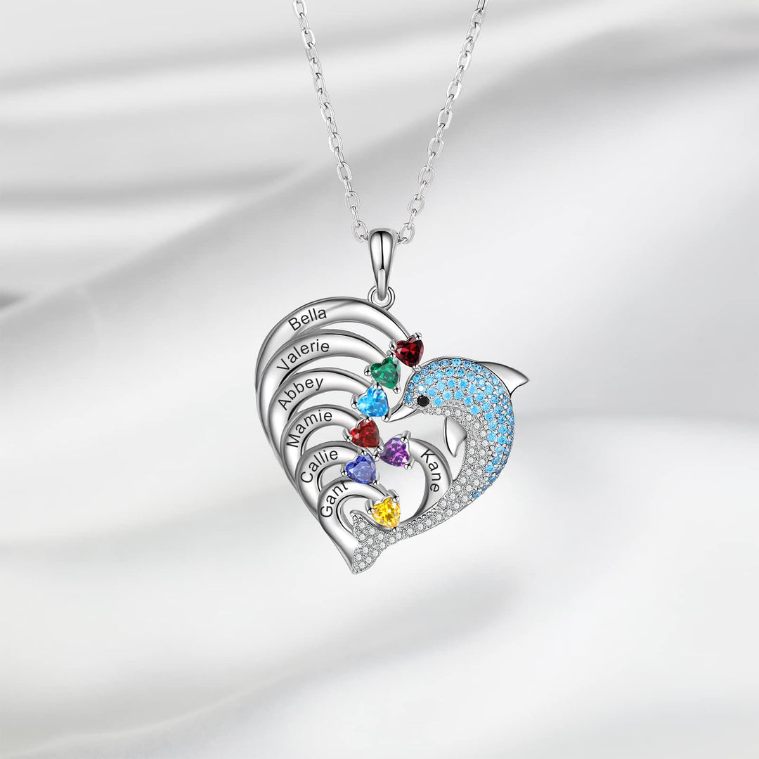 Collier avec pendentif en pierre gravée en forme de cœur et de dauphin Olivenorma - image 11