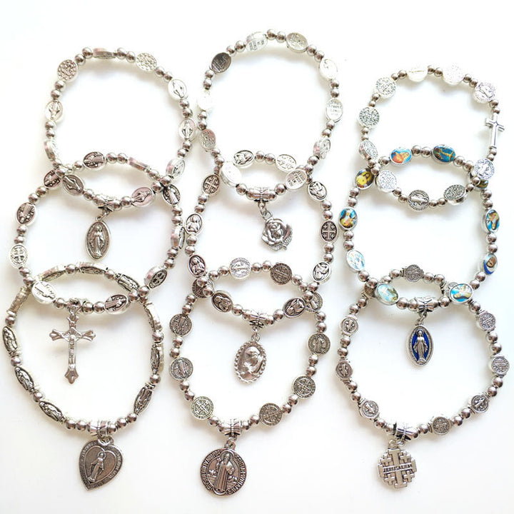 Bracelet croix chrétienne en alliage extensible avec cristal acrylique Olivenorma 
