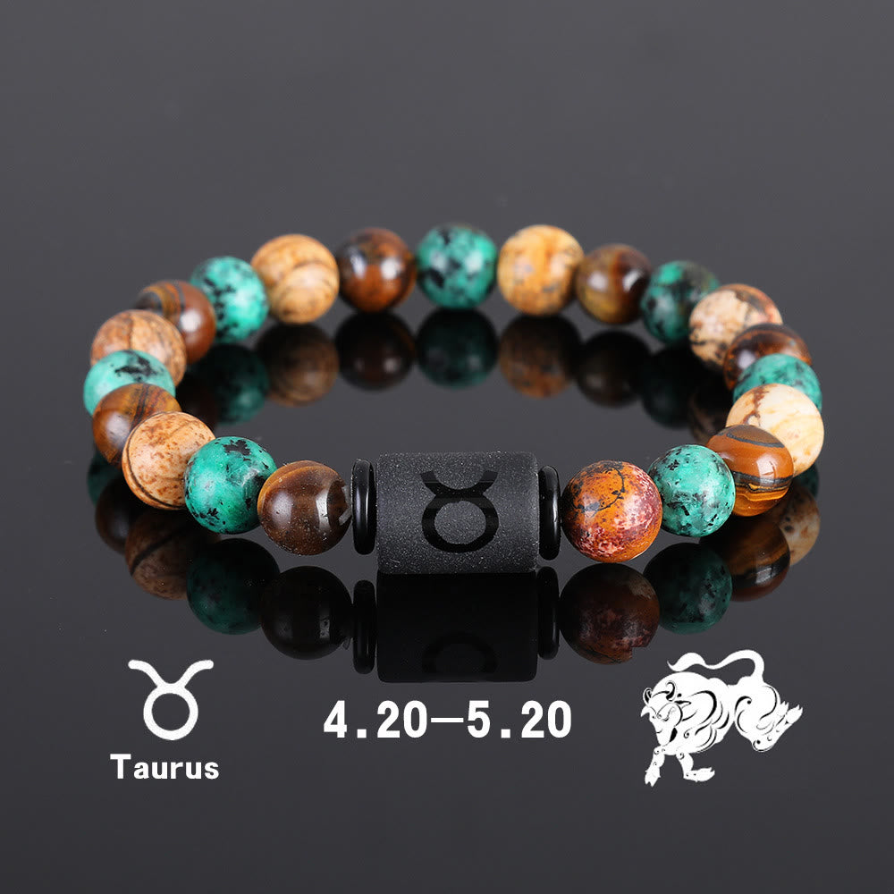 Bracelet pendentif en perles de bronze et œil de tigre avec zodiaque Olivenorma
