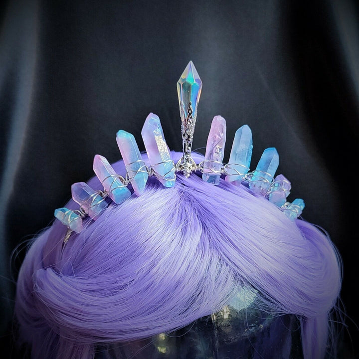 Couronne en quartz titane rose bleu Olivenorma avec pièce maîtresse en cristal 