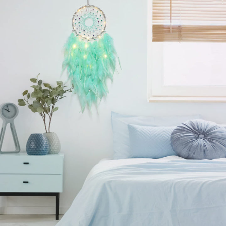 Attrape-rêves en plumes fait main avec éclairage LED Olivenorma