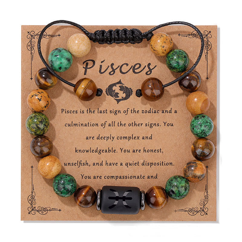 Bracelet tissé à la main en pierre naturelle avec signe du zodiaque Olivenorma