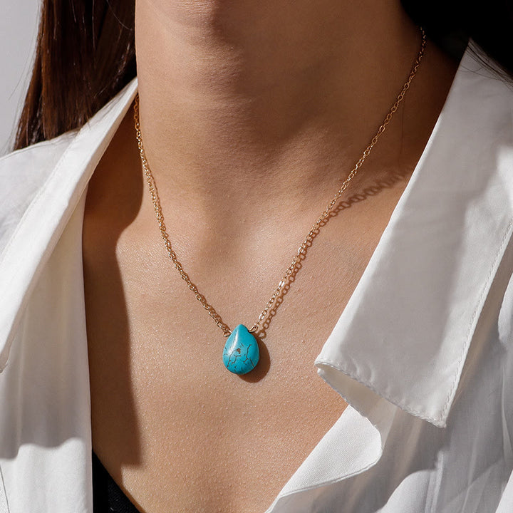 Collier simple avec pendentif en forme de goutte turquoise Olivenorma 