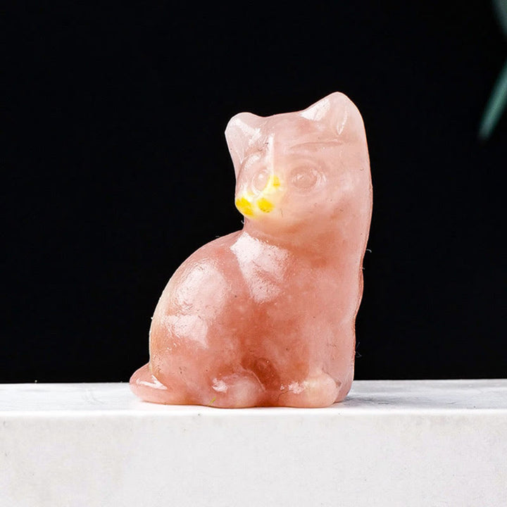 Décoration en pierre précieuse sculptée en forme de chat porte-bonheur en cristal naturel Olivenorma - Noyau de fleur de pêcher - image 38